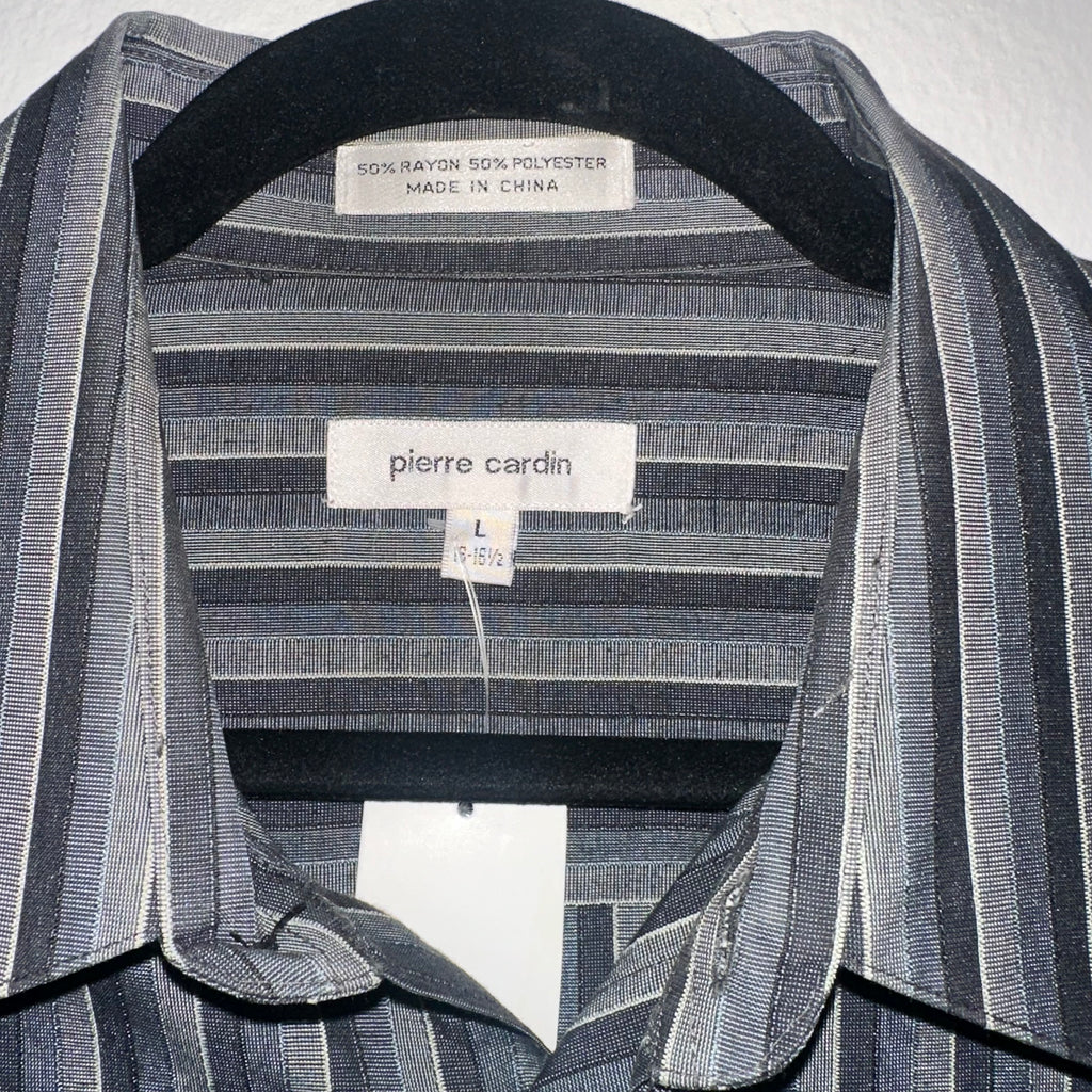 Pierre Cardin Long Sleeve Grey and Black Pinstripe Button Down Shirt
