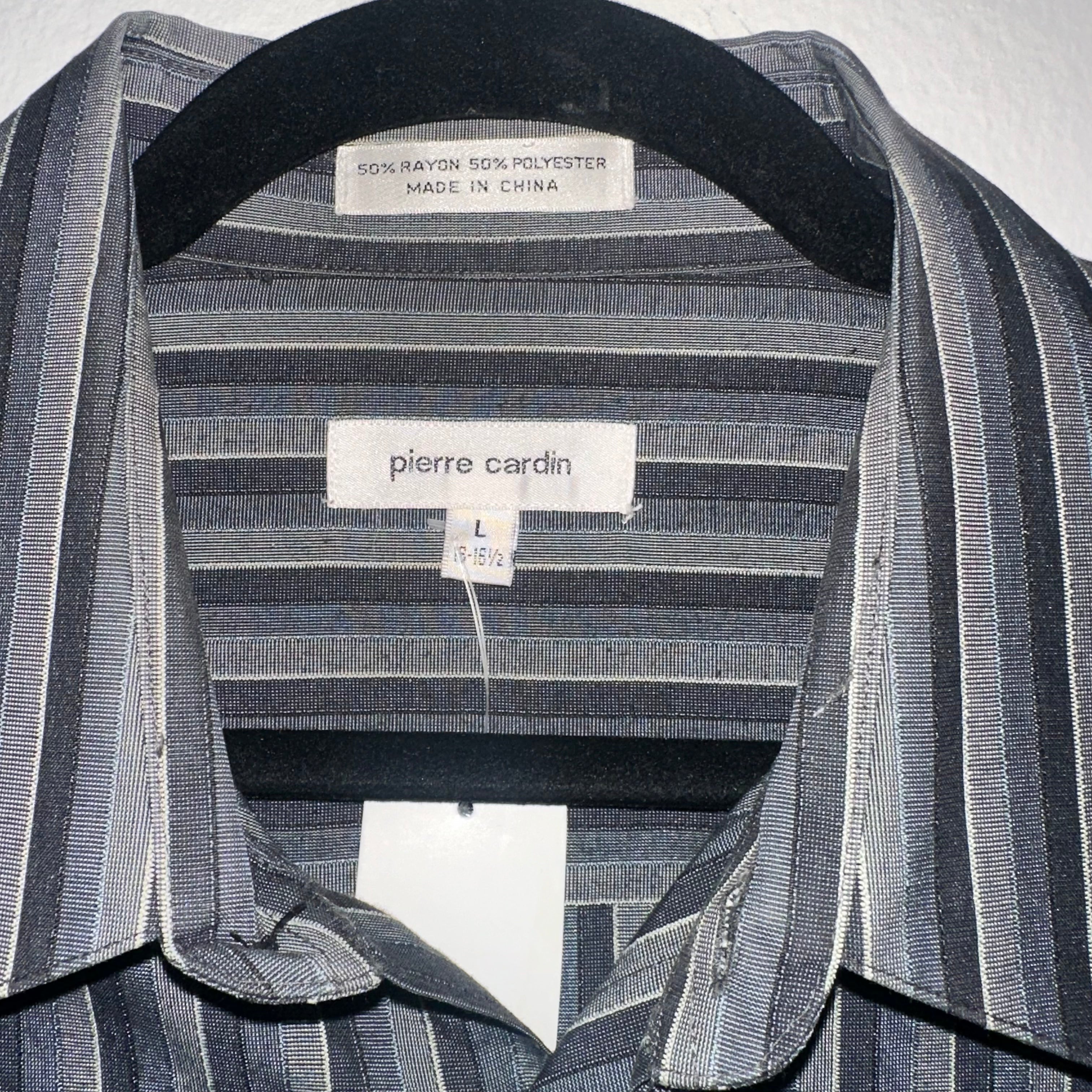 Pierre Cardin Long Sleeve Grey and Black Pinstripe Button Down Shirt