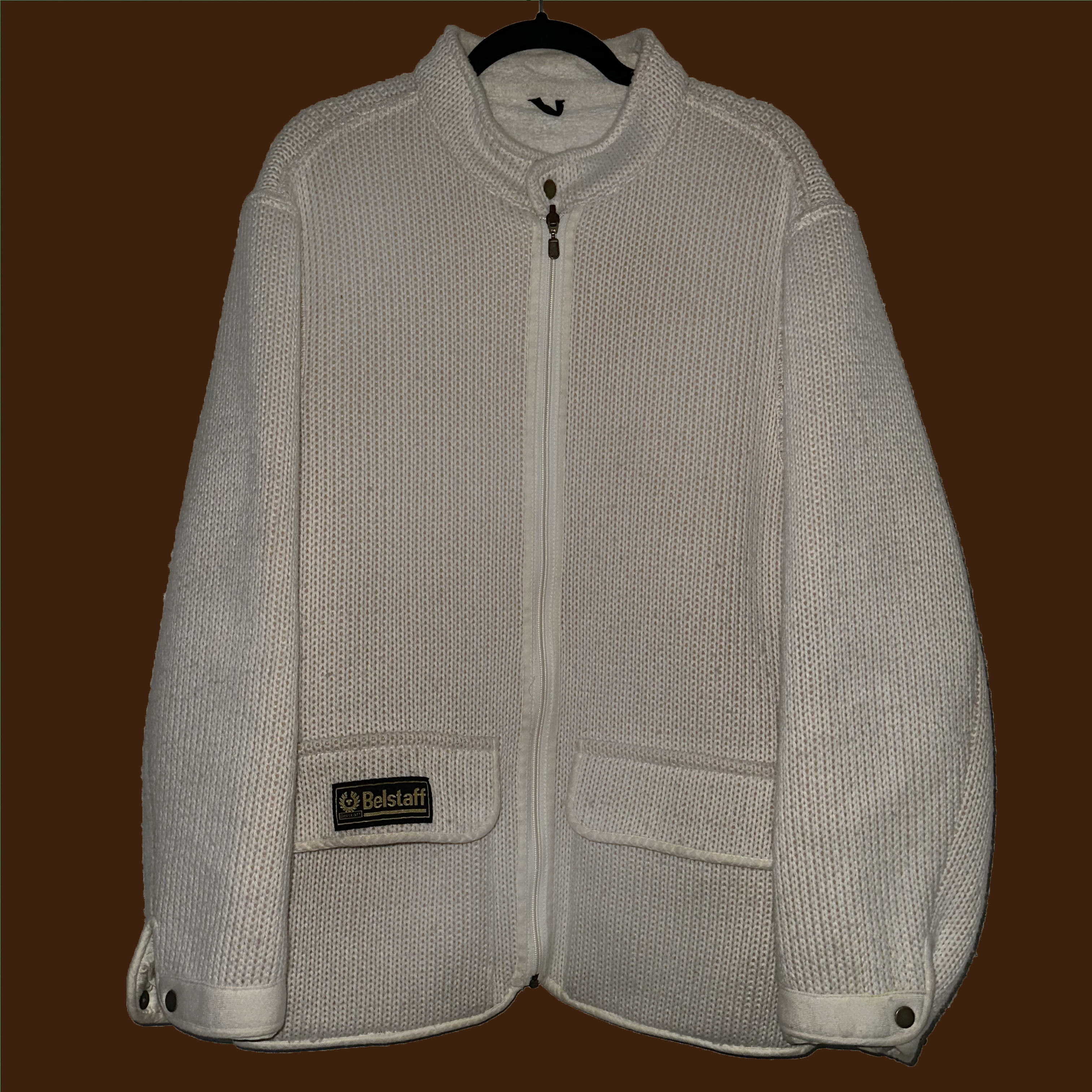 Vintage Belstaff Wool Cream Knitted Pocket Jacket