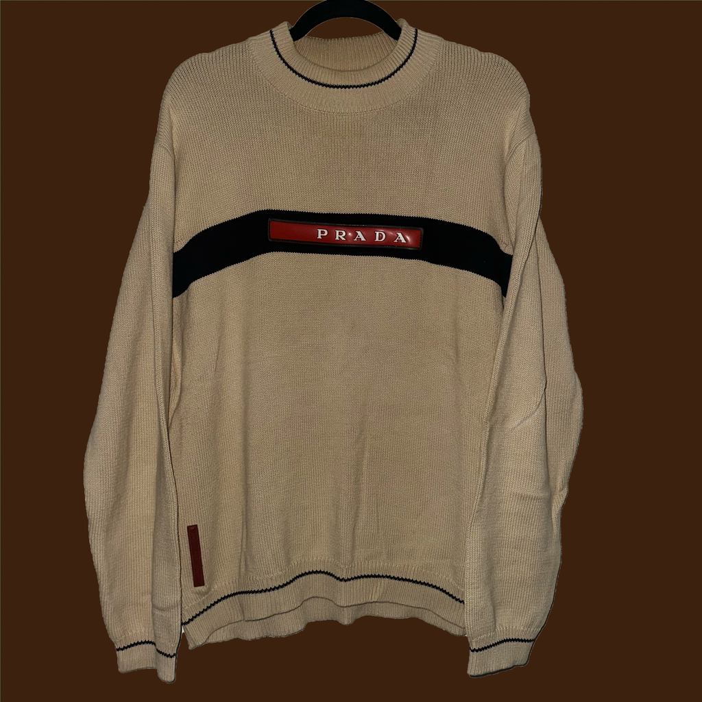Prada Sport F/W 2002 Beige Big Logo Sweater