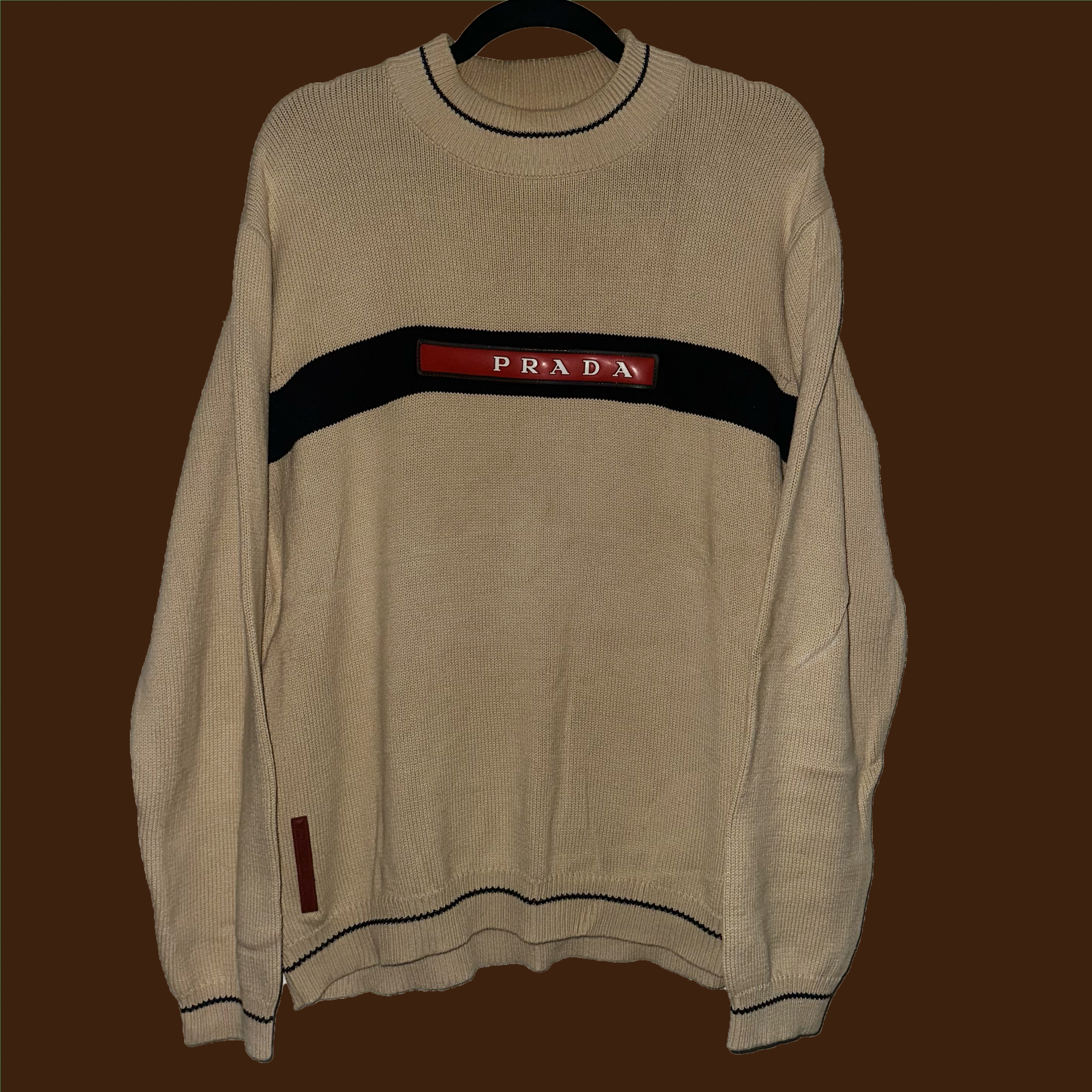 Prada Sport F/W 2002 Beige Big Logo Sweater
